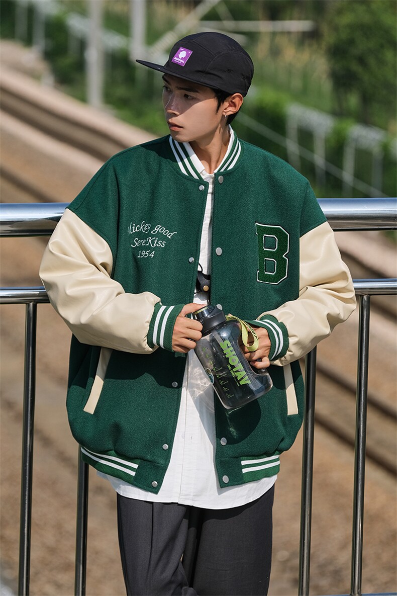 2022主推秋装pu皮拼接毛巾绣棒球服夹克外套潮G1016P108男,男装夹克,电商A339