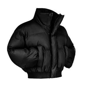现货5W件冬季三防重磅硬挺boxy短款羽绒立领PU皮棉衣外套加厚棉服图片