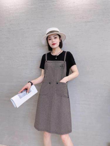 棉麻假两件套连衣裙，女装连衣裙，依伊贝诺