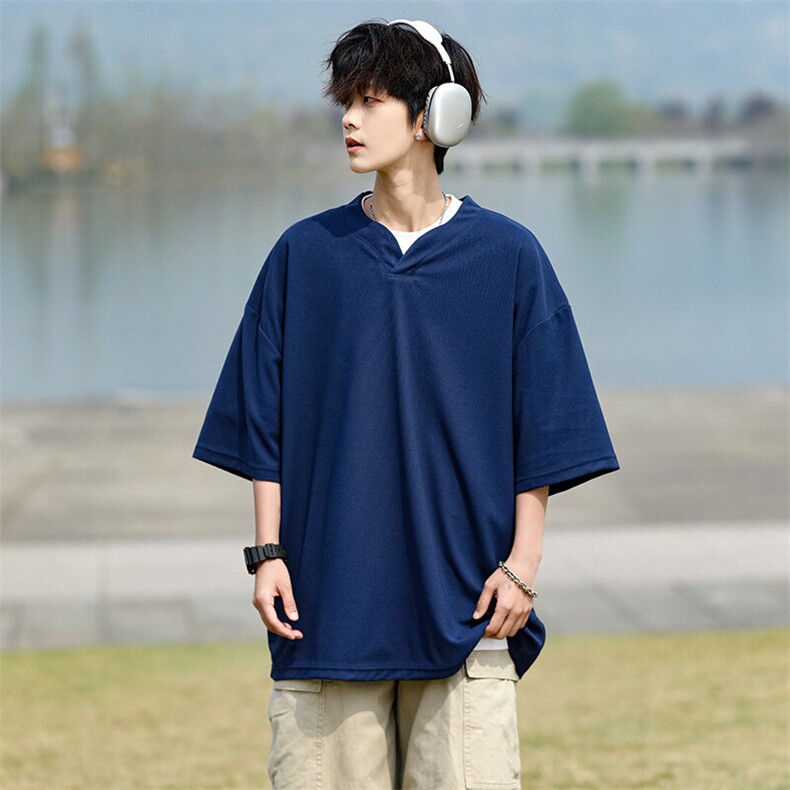 8XL-M短袖t恤男款夏季薄款垂感小V领七分袖加肥加大码DT005特P20,男装T恤,电商B312