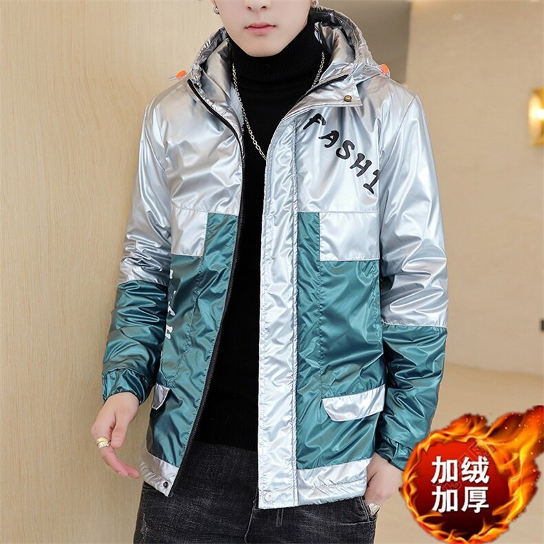 冬季亮上拼羽棉服男模特加厚夹克保暖外套工装棉衣绿871加绒图片