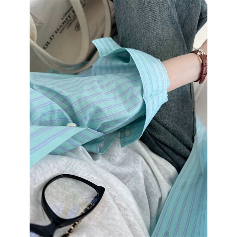 TC580-P45条纹长袖防晒衬衫上衣女2026春夏秋季新款宽松衬衣,女装衬衫,星座617A-2