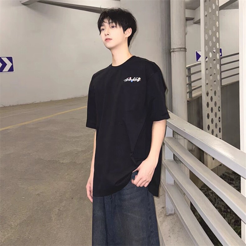 万针全刺绣工艺抖音得物高品质260克重磅纯棉双纱美式高街短袖T恤,男装T恤,电商A486