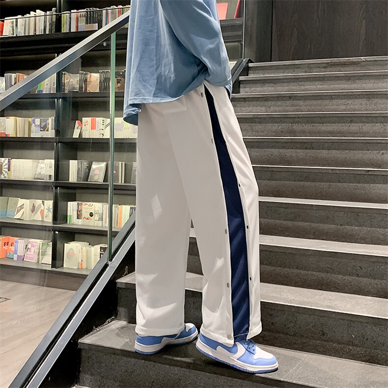 拼接排扣卫裤男ins高街运动裤学生百搭潮牌休闲阔腿裤BK700-P38,男装休闲裤,星座1008-2