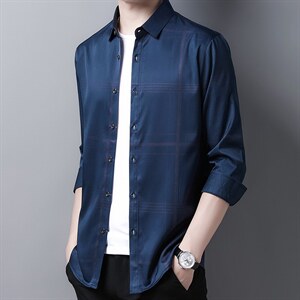 Z21018男式2023冬季新款长袖加绒衬衫修身免烫衬衣P70，男装衬衫，电商B360