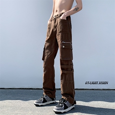 B221美式ins高街小众拉链多口袋休闲工装裤LK23045-P75控98，男装休闲裤，电商B221