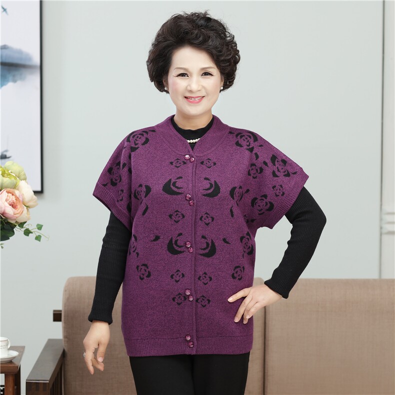 中老年羊毛衫马甲秋冬款短袖针织毛衣女款唐装领开衫马夹背心大全，女装中老年女装，亚东羊绒制品