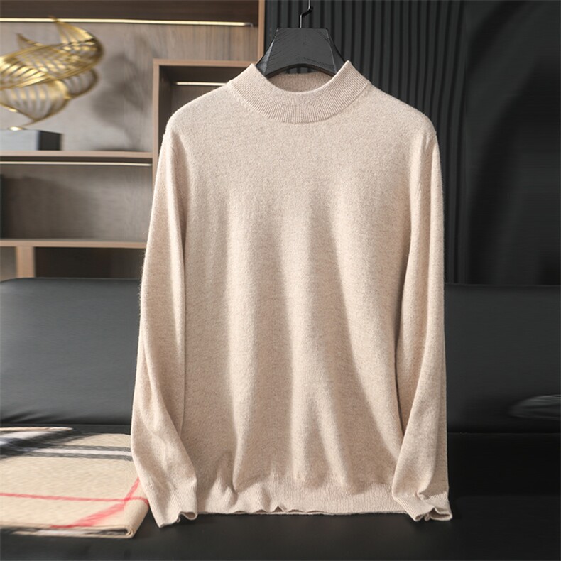 新款男士羊毛衫平面圆半高领高品质保暖针织毛衣时尚百搭长袖上衣，男装羊绒套衫，台绒羊绒