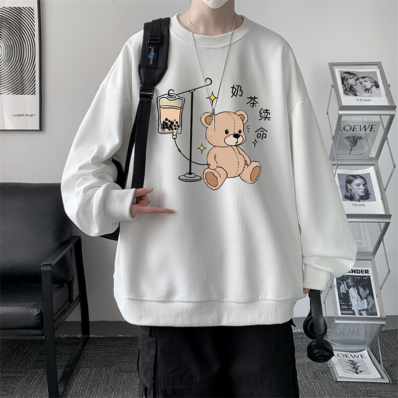 华夫格卫衣圆领卫衣男大码长袖t恤男外套HW76194-P30加绒款-P40,男装卫衣,电商A040
