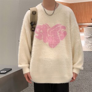 爱心提花毛衣男秋冬新款潮圆领宽松情侣针织衫 M527-P65图片