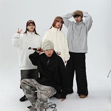 抖音得物二开25秋冬装美式全棉可翻领立领卫衣半拉链外套CM11，男装卫衣，电商A486-1