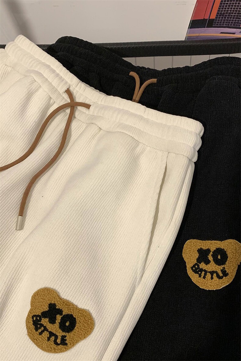 现货主推休闲裤男加绒加厚小熊刺绣阔腿裤416B-KLJ306-P60限78,男装休闲裤,星座416B-1