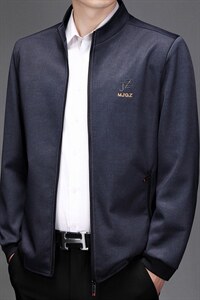 8006不断货爸爸装中老年男士立领常规夹克纯色商务休闲外套男图片