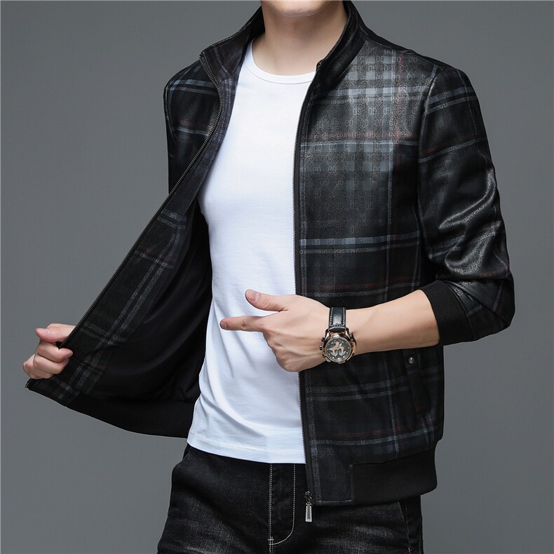 格子外套男秋季新款韩版潮流立领夹克中年男士休闲服ZL1915-P160,男装夹克,电商B212（原钱塘6029）