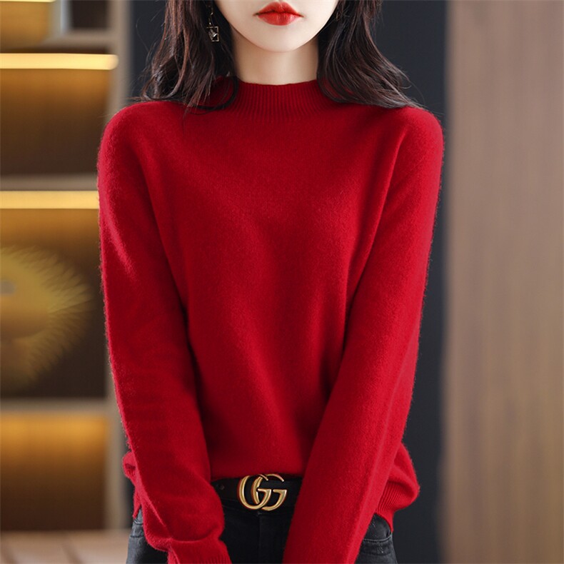 羊毛衫女半高领针织打底衫2024新款蚕丝蛋白一线成衣秋冬毛衣,针织衫/毛衣,暖烁特种纱工厂店