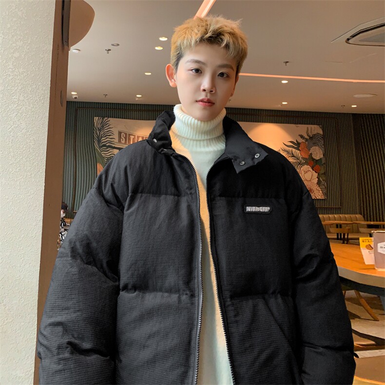 休闲棉服男生秋冬复古纯色简约立领面包服宽松大码情侣棉袄上衣服,男装棉衣,电商A022