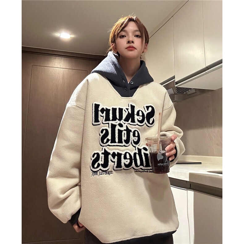 中性风摇粒绒连帽卫衣潮冬季绣花加厚宽松复古潮牌G1069P98,男装卫衣,电商A339