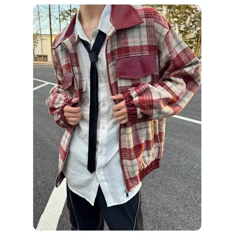 冬季新款棉衣男格子拼接刺绣男女同款保暖宽松棉服外套 J223图片