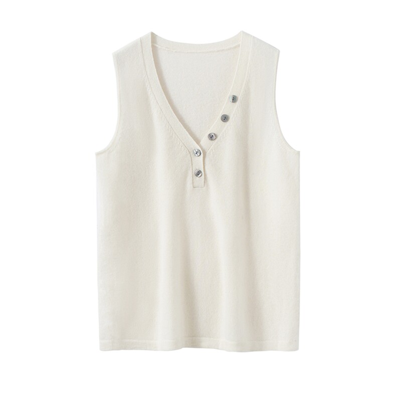 秋冬新款纯色针织v领套头无袖背心时尚简约，女装针织衫/毛衣，亿嘉羊绒