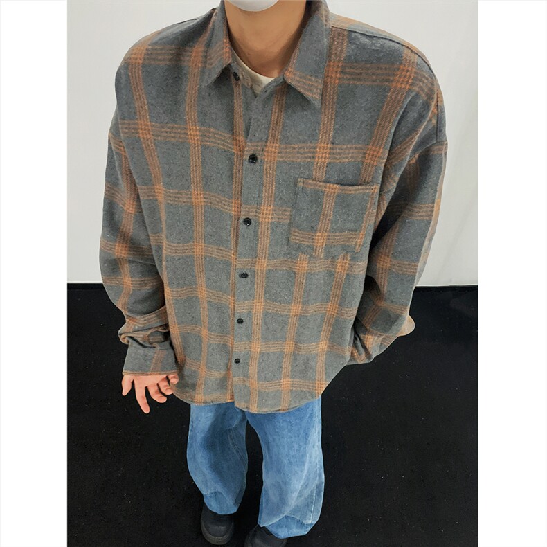现货~磨毛格子大码长袖衬衫C5900/特P25深灰,男装衬衫,电商A094