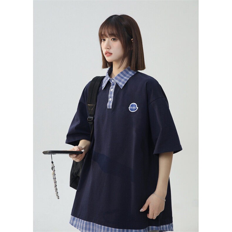 2025夏季新款T1068假两件衬衫领宽松T恤男p45控59230克双纱100棉，男装T恤，电商A148-1