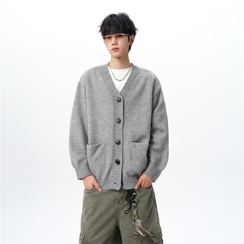 8XL-M大码V领开衫毛衣外套男日系复古宽松慵懒风针织衫KS002p55，男装针织衫/毛衣，电商B312