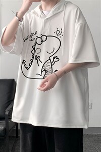 LD54172-P45 连帽短袖t恤男大码胖子带帽五分袖中袖 大皂风图片