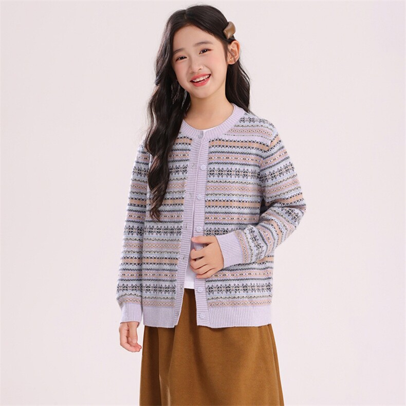 2025年秋季新款百搭男女同款提花系扣时尚潮流羊毛开衫，童装儿童羊毛衫，宏杨羊绒