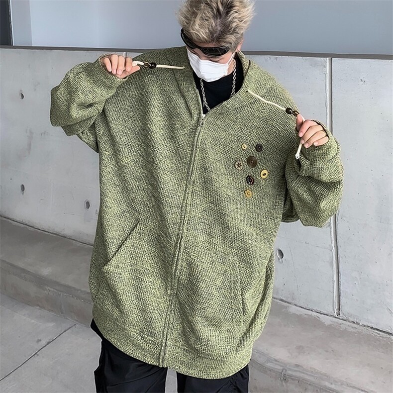 美式复古设计感针织连帽外套男早春秋慵懒卫衣开衫潮牌MY283/P75,女装短外套,星座506