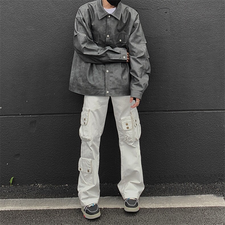 港风高街痞帅男装外套美式短款潮牌工装皮衣夹克DSA157B-J230-P90,男装夹克,电商A157B