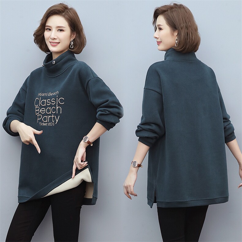 2024冬季新款中长款刺绣加绒卫衣保暖百搭舒适卫衣，女装卫衣/绒衫，独衣靓