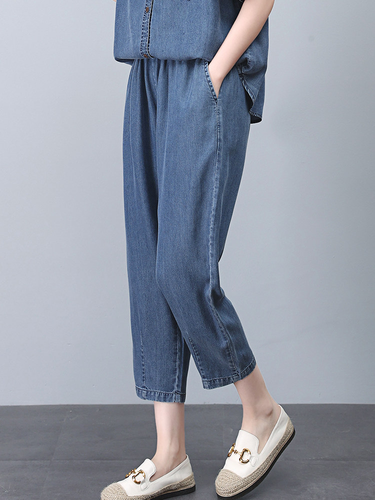 时尚宽松高腰牛仔裤女夏季新款显瘦百搭休闲九分裤,女装牛仔裤,悦见她