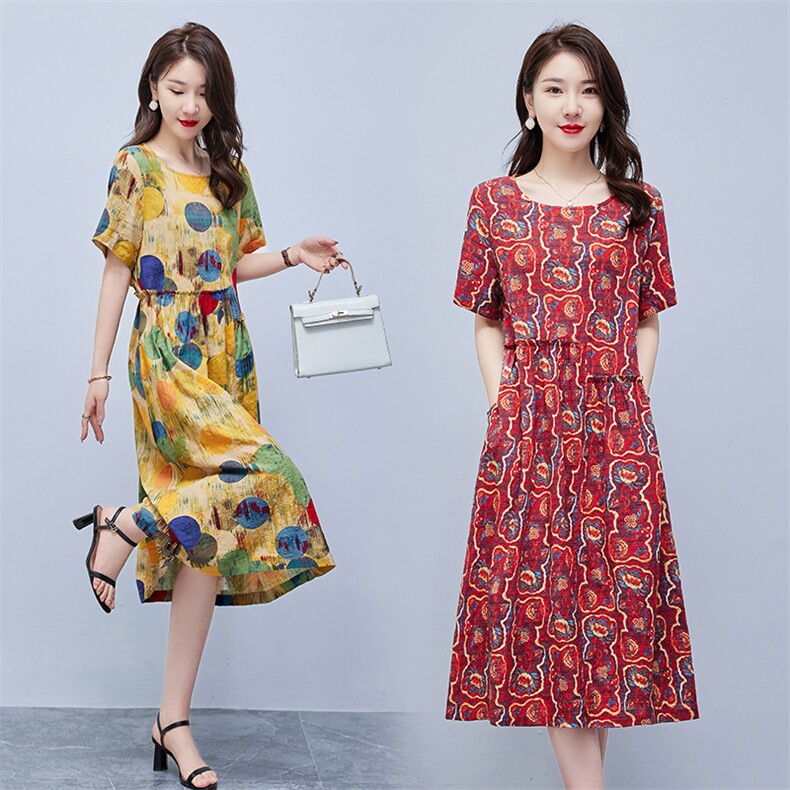 连衣裙2022年夏季潮流舒适简约时尚中长款圆领碎花,女装连衣裙,贵人树