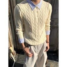 网图有货绞花假两件拼接条纹长袖毛衣针织衫老钱风男女A938-P60，男装针织衫/毛衣，星座1505
