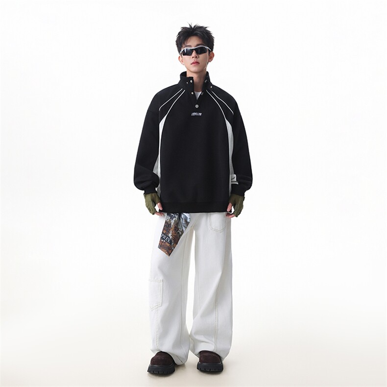 包现货-美式运动立领卫衣撞色拼接外套宽松重磅218-7-Y104-P75,女装短外套,星座218-7