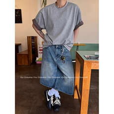 夏季纯棉撞色格子翻边设计短袖男女同款文艺时尚休闲T恤上衣T011，男装T恤，星座1116A（原606A-3）