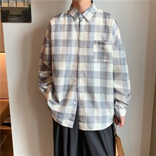 夏季春秋休闲长袖潮衣服薄男士日系格子衬衣新款外套W1253-P35，男装衬衫，星座512-4