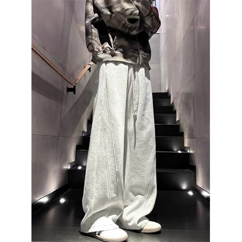 白灰色运动休闲裤男秋美式复古vibe直筒长裤拼接阔腿裤子KK28,男装休闲裤,星座1116A（原606A-3）