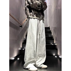 白灰色运动休闲裤男秋美式复古vibe直筒长裤拼接阔腿裤子KK28，男装休闲裤，星座1116A（原606A-3）