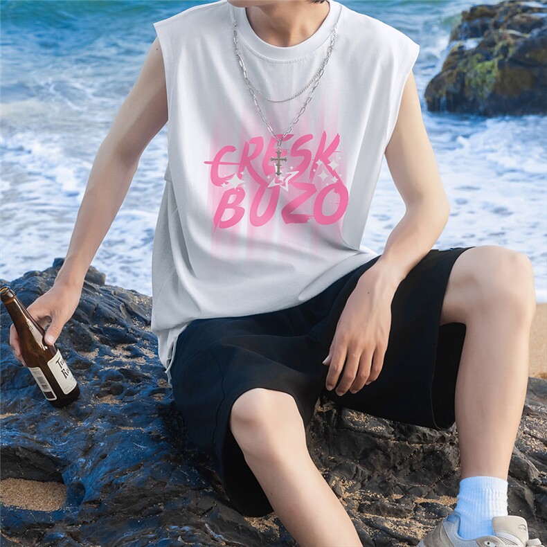 港风24夏款字母印花坎肩圆领链条背心DT65801P35控48,男装背心/马甲,电商A268A