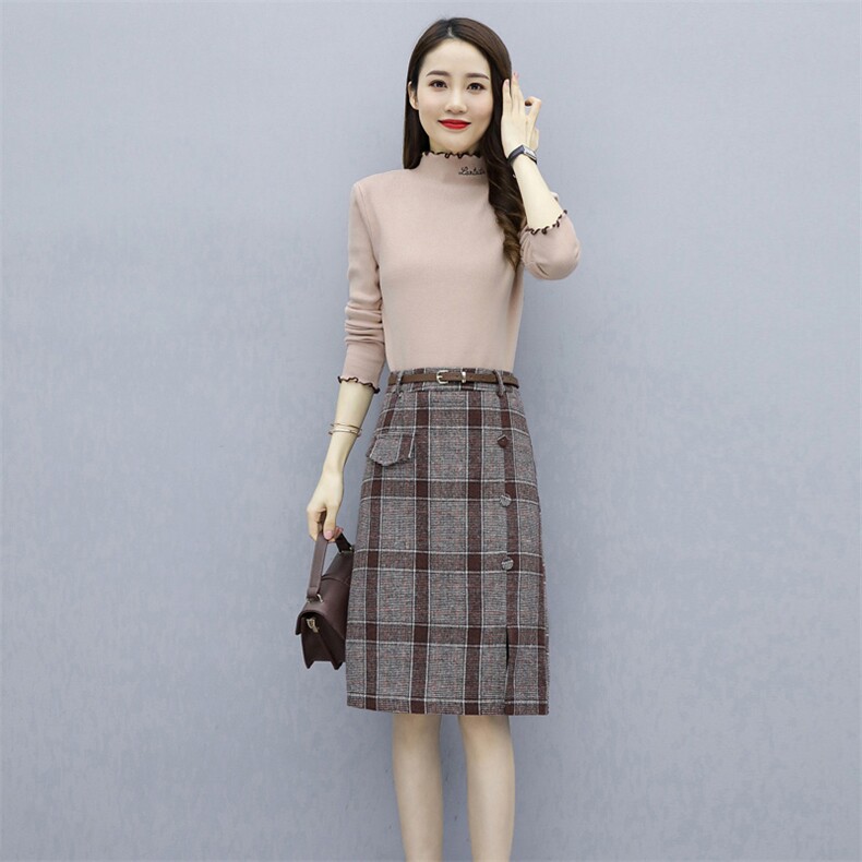 套装/套裙2024年冬季优雅时尚气质百搭收腰格子,女装套装/套裙,施恩睿棋