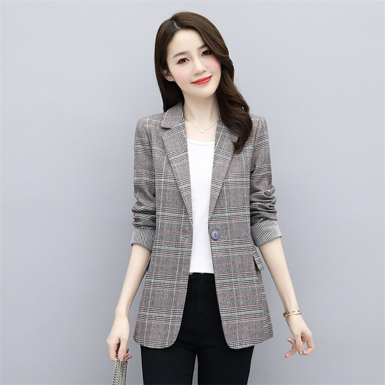 现货，2022年春季女装时尚休闲气格子西装小外套百搭图片