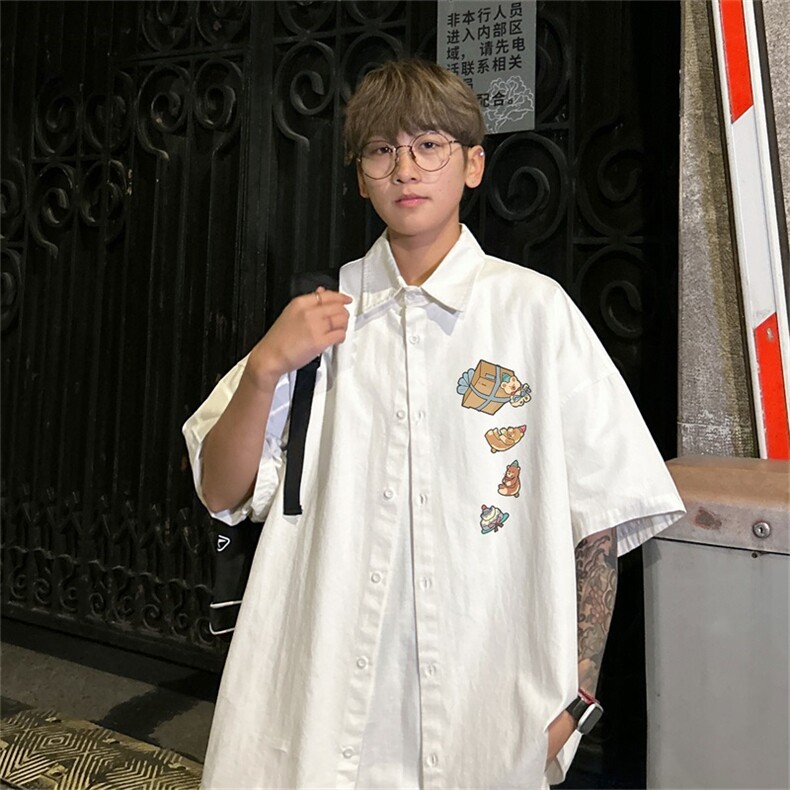 电商DSA028-DX24L15100聚酯特P25新款港风潮流印花短袖衬衫男,男装T恤,电商A028