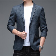 2023春季中青年男士西服纯色商务休闲舒适薄款外套爸爸装上衣图片