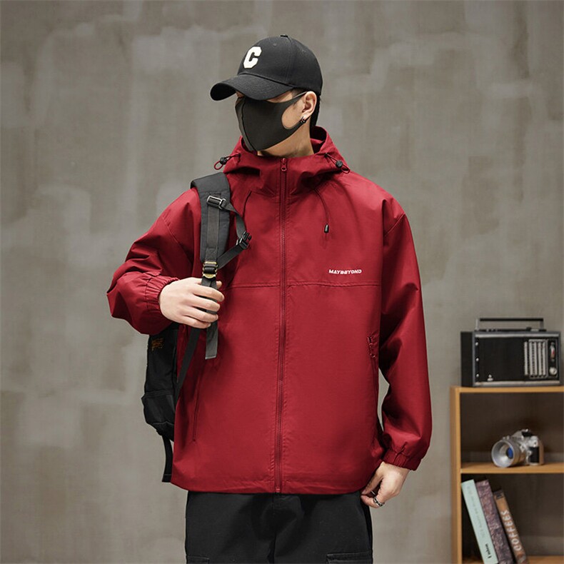 冲锋衣连帽夹克男宽松落肩纯色上衣外套DSA157B-JK727-P58,男装夹克,电商A157B