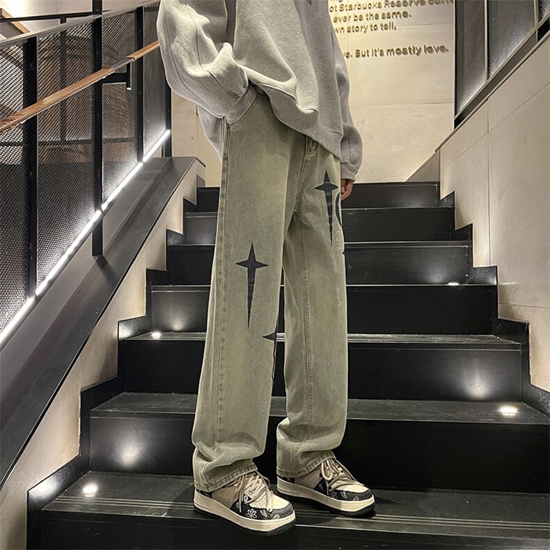 美式复古咖啡色直筒牛仔裤男欧美高街长裤N05084-P48,男装牛仔裤,星座308B-1