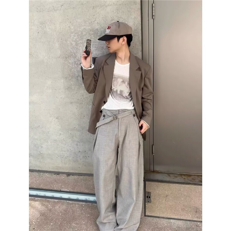 西装裤新款高腰垂坠感高级感休闲情侣直筒窄版阔腿裤90522-p53，男装西裤，星座1008