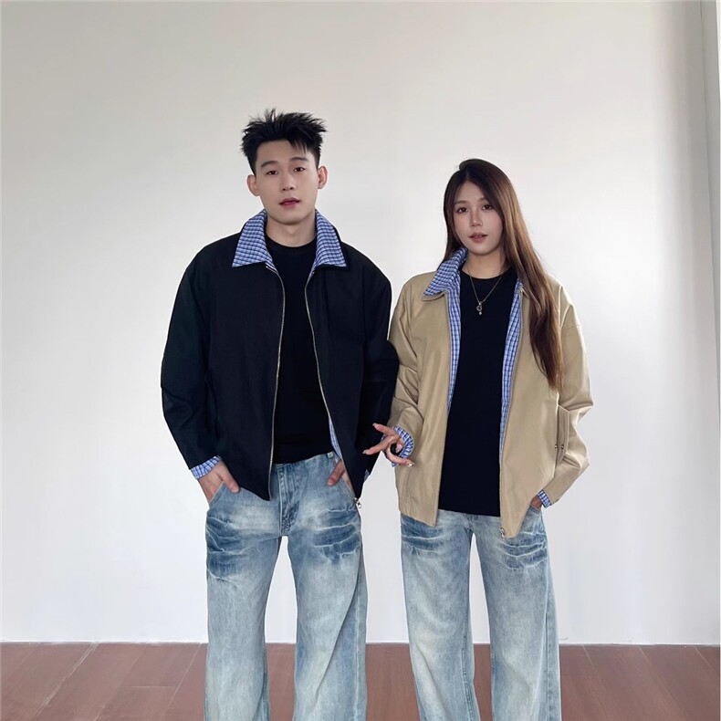 【有货】DJK9223-特批68假两件外套男新款潮牌格子拼接褂子男,女装短外套,星座603-2