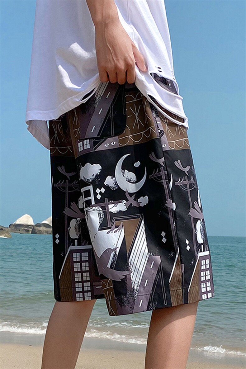 2023夏季新款日系蓝底大码海鸥休闲短裤M-5XHK21205-P25,男装休闲裤,电商A022