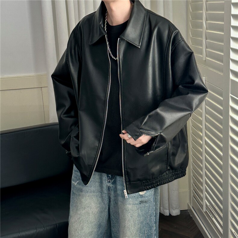 现货主推高质量皮衣外套男宽松皮夹克机车服 A026 P95 加绒P105图片